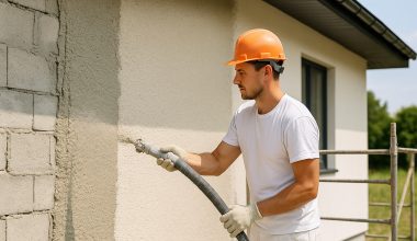 Tencuială mecanizată sau o singură mână de șpaclu la exterior